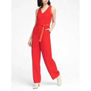 Banana Republic Mixed Media V-Neck Jumpsuit Poster Red Size 14 NO BELT Women’s
